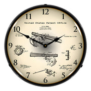 Collectable Sign and Clock 1901 Antique Fishing Reel Brake Patent Blueprint Backlit Wall Clock