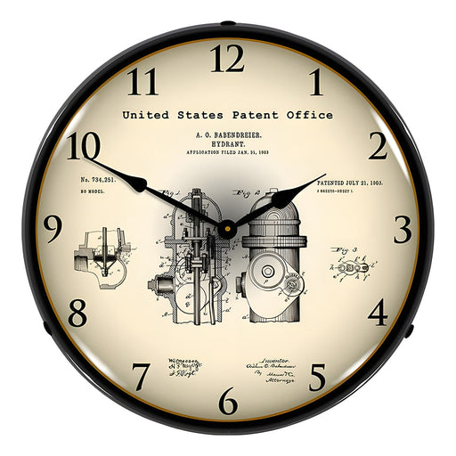 Collectable Sign and Clock 1903 Fire Hydrant Patent Blueprint Backlit Wall Clock