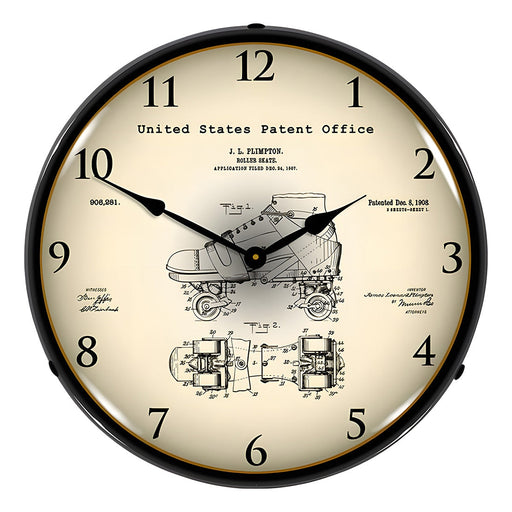 Collectable Sign and Clock 1907 Plimpton Roller Skate Patent Blueprint Backlit Wall Clock