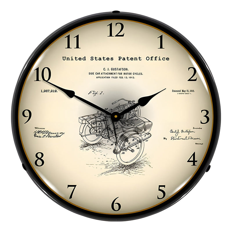 Collectable Sign and Clock 1913 Motorcycle Side Car Patent Blueprint Backlit Wall Clock
