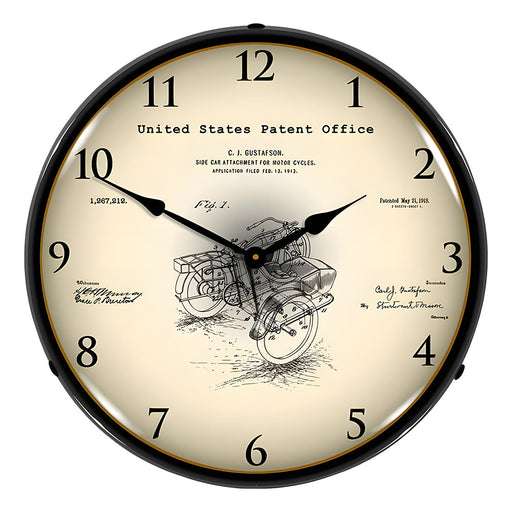 Collectable Sign and Clock 1913 Motorcycle Side Car Patent Blueprint Backlit Wall Clock