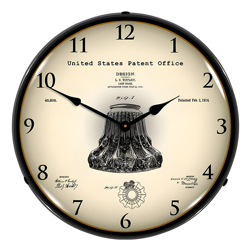 Collectable Sign and Clock 1914 Louis Comfort Tiffany Lamp Shade Patent Blueprint Backlit Wall Clock