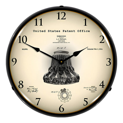 Collectable Sign and Clock 1914 Louis Comfort Tiffany Lamp Shade Patent Blueprint Backlit Wall Clock