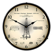 Collectable Sign and Clock 1916 Howard Hughes Oil Drilling Rig Patent Blueprint Backlit Wall Clock