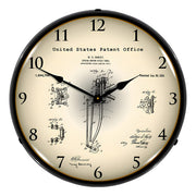 Collectable Sign and Clock 1917 Harley Davidson Springer Front Fork Patent Blueprint Backlit Wall Clock