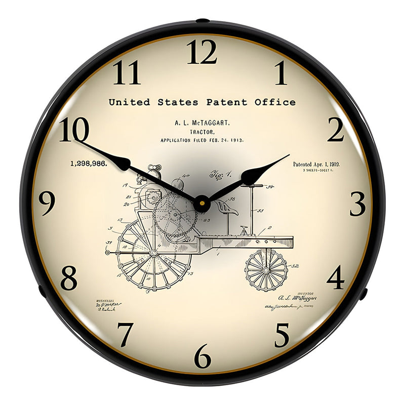 Collectable Sign and Clock 1919 Antique Tractor Patent Blueprint Backlit Wall Clock