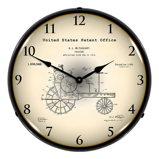 Collectable Sign and Clock 1919 Antique Tractor Patent Blueprint Backlit Wall Clock