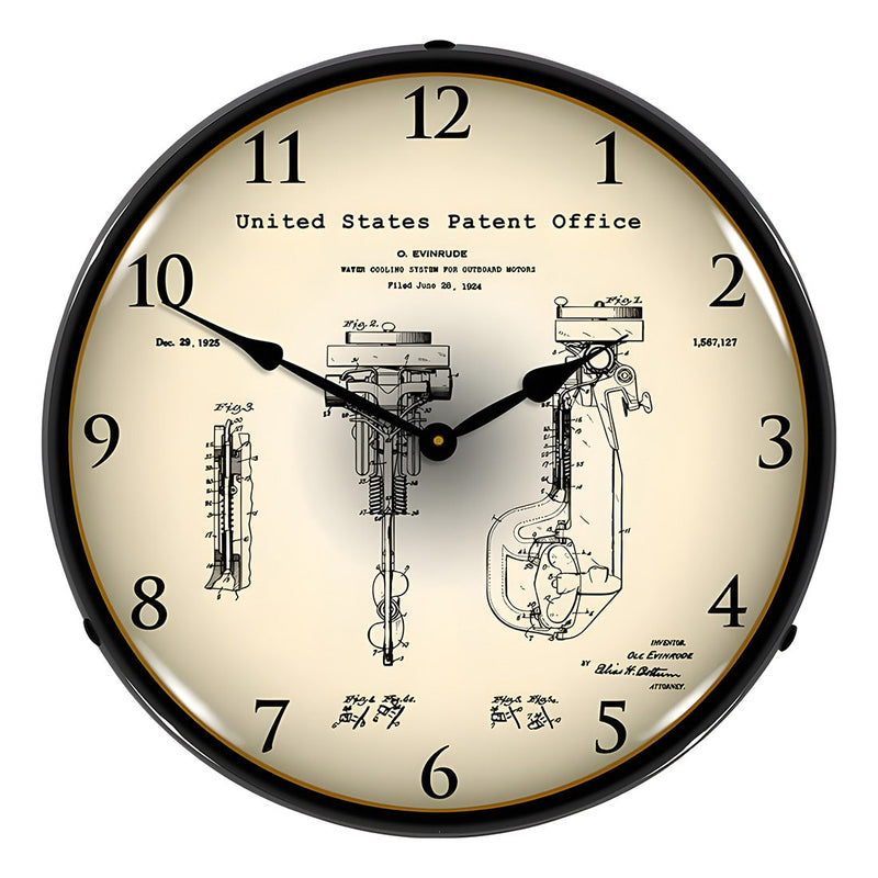 Collectable Sign and Clock 1925 Evinrude Outboard Motor Patent Blueprint Backlit Wall Clock