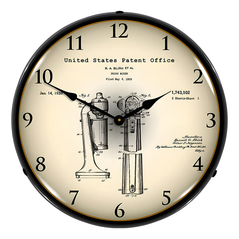 Collectable Sign and Clock 1929 Soda Fountain Drink Mixer Patent Blueprint Backlit Wall Clock