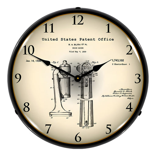 Collectable Sign and Clock 1929 Soda Fountain Drink Mixer Patent Blueprint Backlit Wall Clock