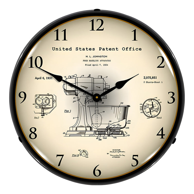 Collectable Sign and Clock 1934 Kitchen Mixer Patent Blueprint Backlit Wall Clock