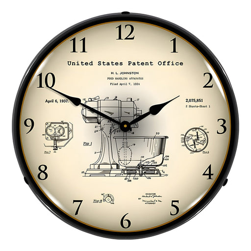 Collectable Sign and Clock 1934 Kitchen Mixer Patent Blueprint Backlit Wall Clock