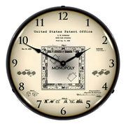 Collectable Sign and Clock 1935 Monopoly Game Patent Blueprint Backlit Wall Clock