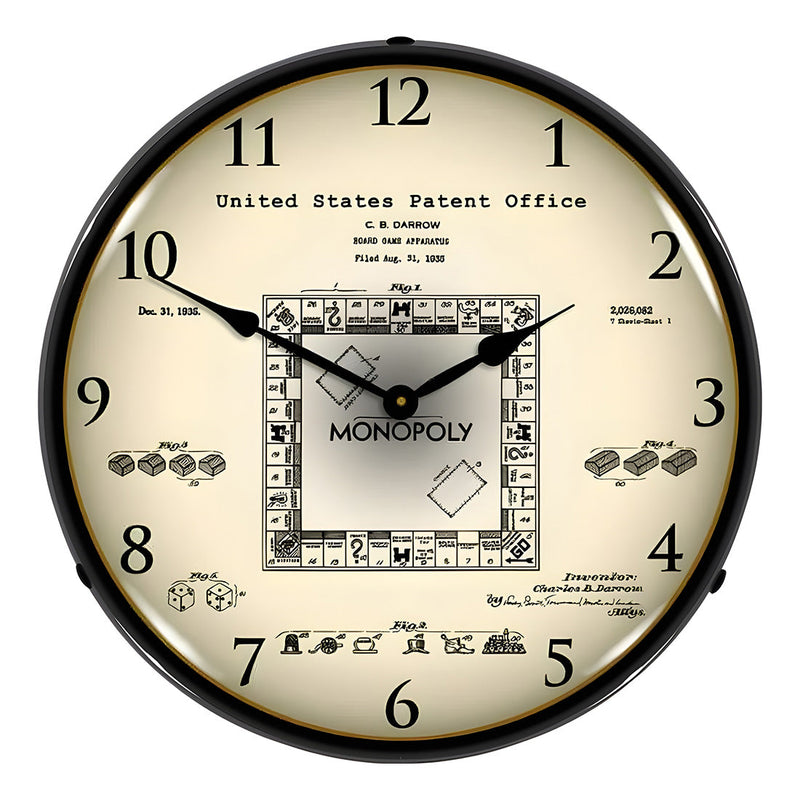 Collectable Sign and Clock 1935 Monopoly Game Patent Blueprint Backlit Wall Clock