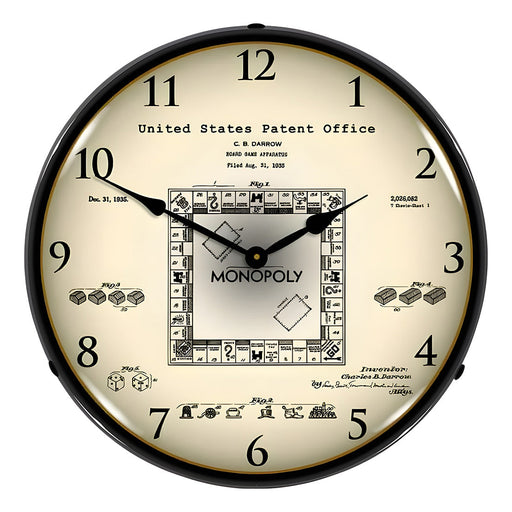 Collectable Sign and Clock 1935 Monopoly Game Patent Blueprint Backlit Wall Clock