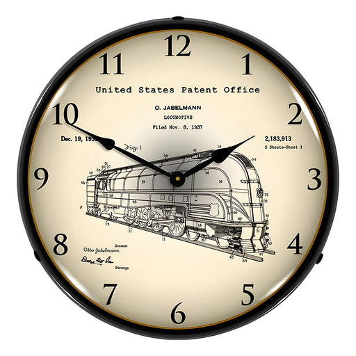 Collectable Sign and Clock 1937 Jabelmann Locomotive Patent Blueprint Backlit Wall Clock