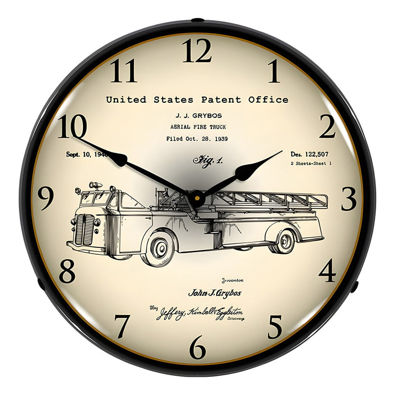 Collectable Sign and Clock 1939 Fire Truck Patent Blueprint Backlit Wall Clock
