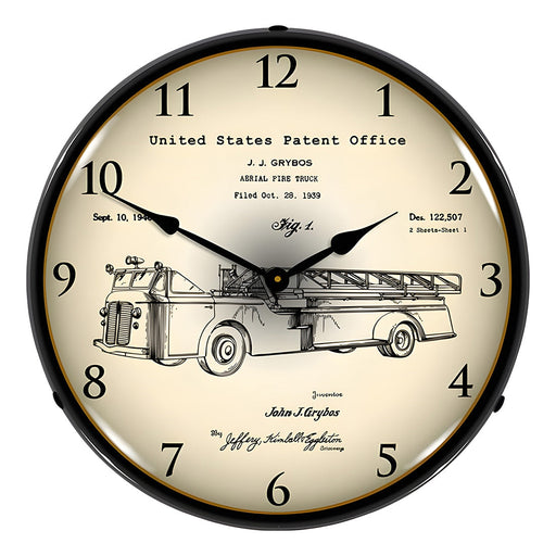 Collectable Sign and Clock 1939 Fire Truck Patent Blueprint Backlit Wall Clock