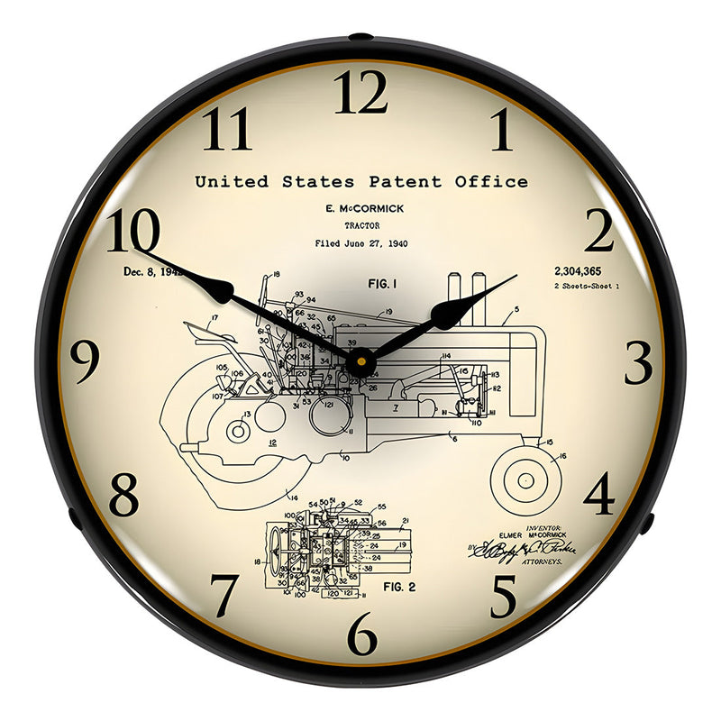 Collectable Sign and Clock 1942 John Deere McCormick Tractor Patent Blueprint Backlit Wall Clock