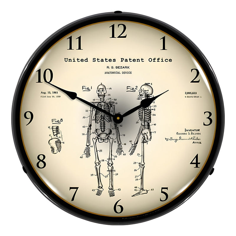 Collectable Sign and Clock 1959 Anatomical Skeleton Patent Blueprint Backlit Wall Clock