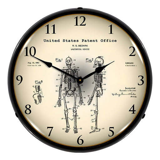 Collectable Sign and Clock 1959 Anatomical Skeleton Patent Blueprint Backlit Wall Clock
