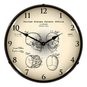 Collectable Sign and Clock 1960 Anatomical Skull Patent Blueprint Backlit Wall Clock