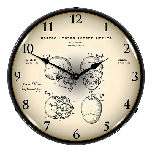 Collectable Sign and Clock 1960 Anatomical Skull Patent Blueprint Backlit Wall Clock