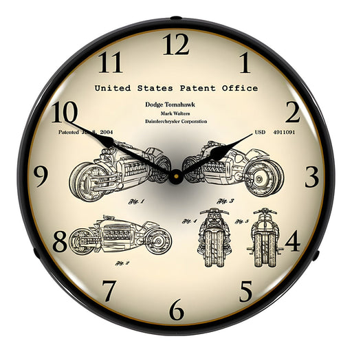 Collectable Sign and Clock 2003 Dodge Tomahawk V12 Patent Blueprint Backlit Wall Clock
