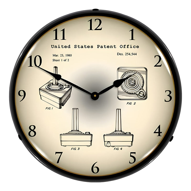 Collectable Sign and Clock 1980 Atari 2600 Joystick Controller Patent Blueprint Backlit Wall Clock