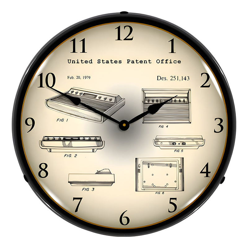 Collectable Sign and Clock 1979 Atari 2600 Video Game Console Patent Blueprint Backlit Wall Clock