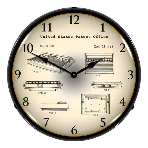 Collectable Sign and Clock 1979 Atari 2600 Video Game Console Patent Blueprint Backlit Wall Clock