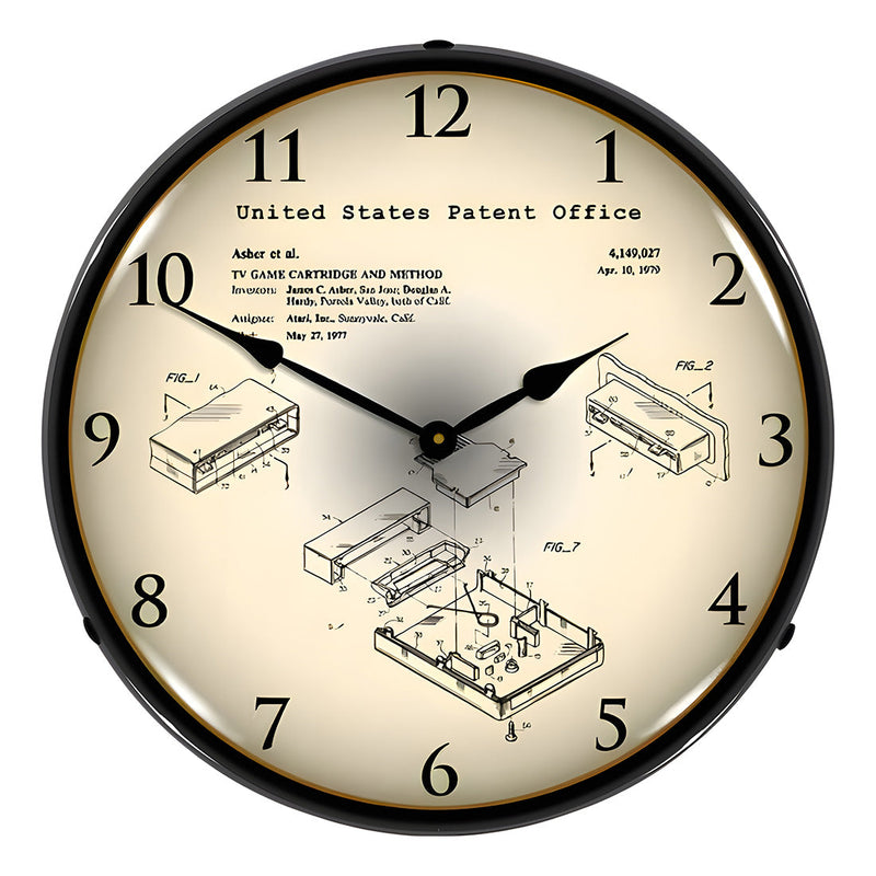 Collectable Sign and Clock 1977 Atari TV Game Cartridge Patent Blueprint Backlit Wall Clock