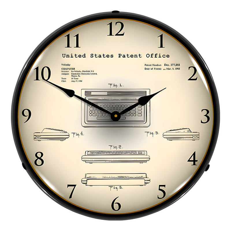 Collectable Sign and Clock 1982 Commodore 64 Computer Patent Blueprint Backlit Wall Clock