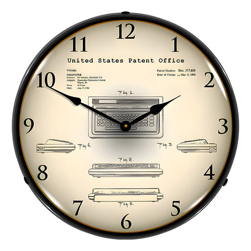 Collectable Sign and Clock 1982 Commodore 64 Computer Patent Blueprint Backlit Wall Clock