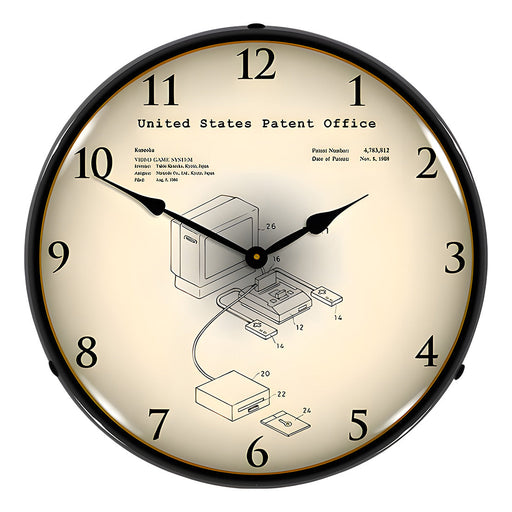 Collectable Sign and Clock 1986 Famicon Video Game System Patent Blueprint Backlit Wall Clock