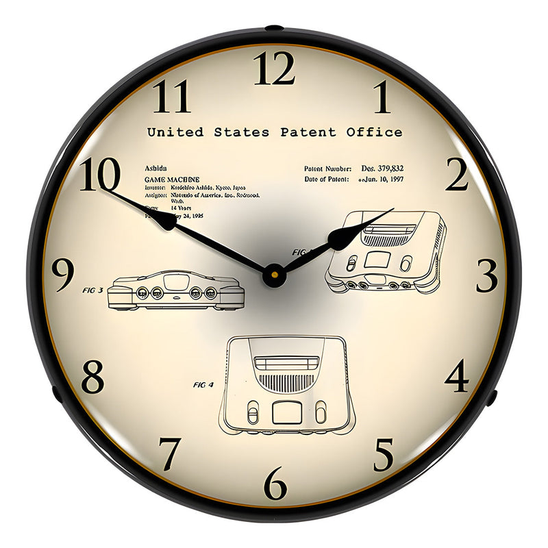 Collectable Sign and Clock 1995 Nintendo 64 Patent Blueprint Backlit Wall Clock