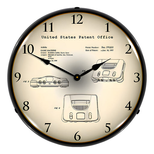 Collectable Sign and Clock 1995 Nintendo 64 Patent Blueprint Backlit Wall Clock