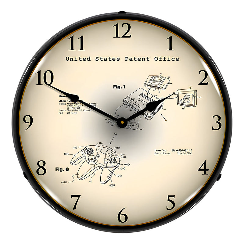 Collectable Sign and Clock 2001 Nintendo 64 Game System and Controller Patent Blueprint Backlit Wall Clock