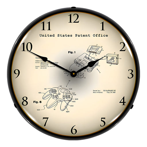 Collectable Sign and Clock 2001 Nintendo 64 Game System and Controller Patent Blueprint Backlit Wall Clock