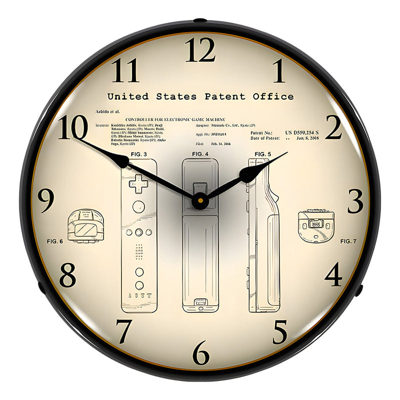 Collectable Sign and Clock 2006 Nintendo Wii Controllers Patent Blueprint Backlit Wall Clock