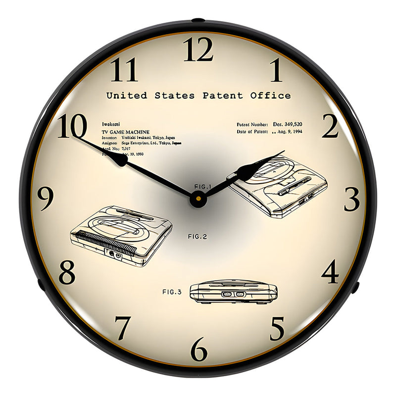 Collectable Sign and Clock 1993 Sega Mega Patent Blueprint Backlit Wall Clock