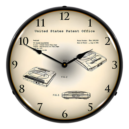 Collectable Sign and Clock 1993 Sega Mega Patent Blueprint Backlit Wall Clock