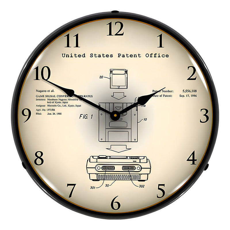Collectable Sign and Clock 1995 Super Nintendo Patent Blueprint Backlit Wall Clock