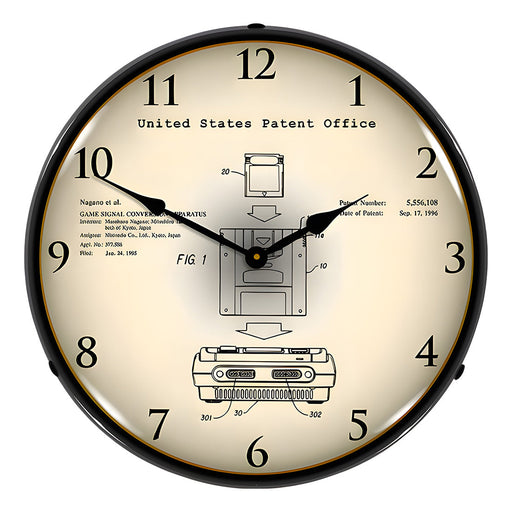Collectable Sign and Clock 1995 Super Nintendo Patent Blueprint Backlit Wall Clock