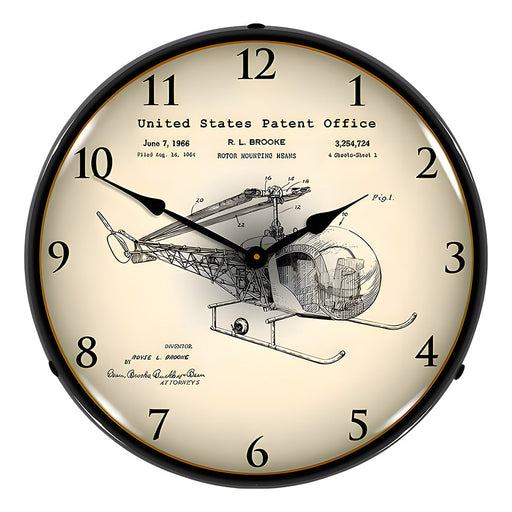 Collectable Sign and Clock 1966 Bell 47D-1 Helicopter Patent Blueprint Backlit Wall Clock