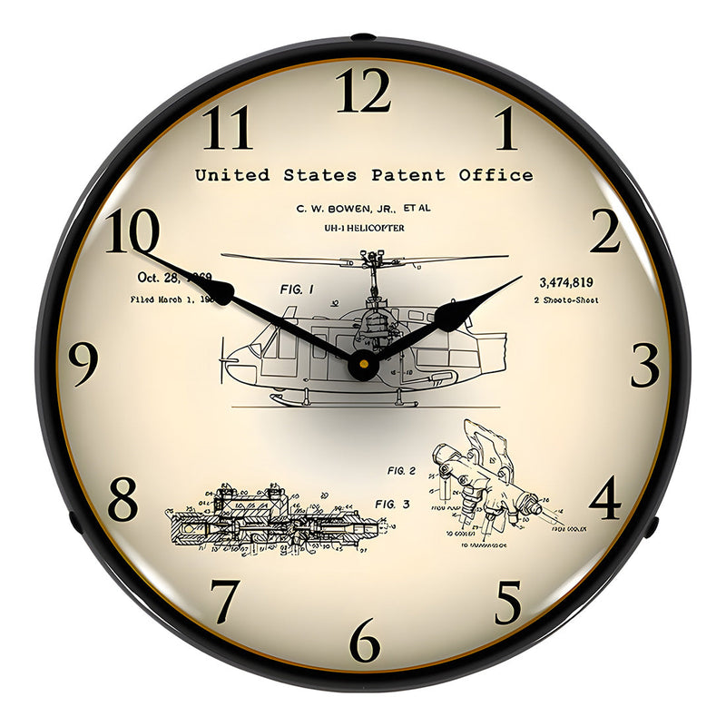 Collectable Sign and Clock 1969 UH-1 Huey Helicopter Patent Blueprint Backlit Wall Clock