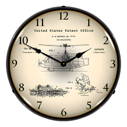 Collectable Sign and Clock 1969 UH-1 Huey Helicopter Patent Blueprint Backlit Wall Clock