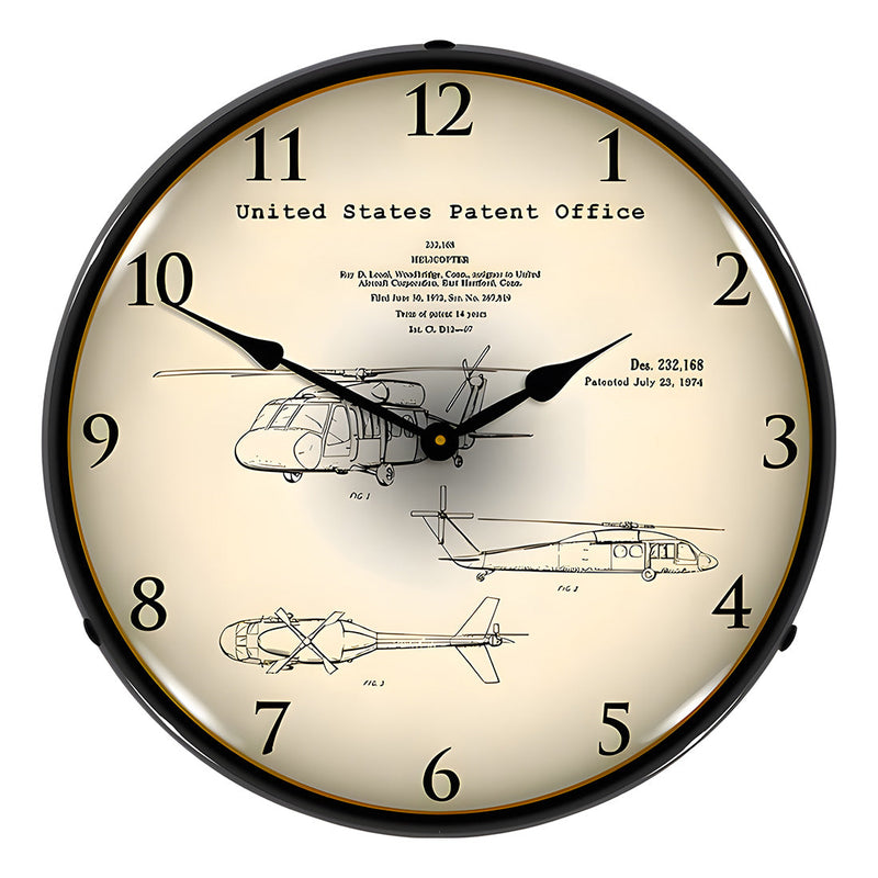 Collectable Sign and Clock 1972 Sikorsky UH-60 Black Hawk Patent Blueprint Backlit Wall Clock
