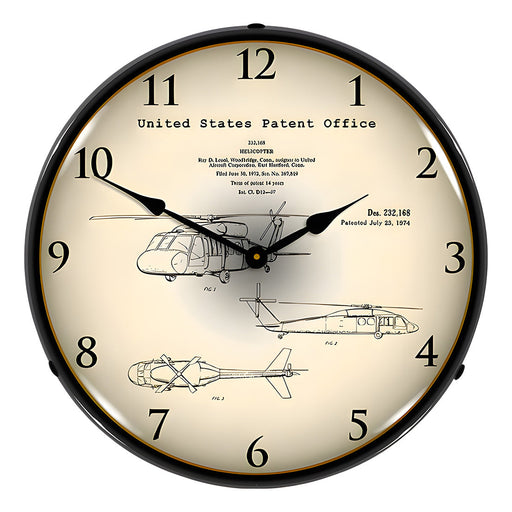 Collectable Sign and Clock 1972 Sikorsky UH-60 Black Hawk Patent Blueprint Backlit Wall Clock