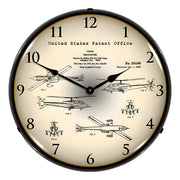 Collectable Sign and Clock 1973 AH-64 Apache Helicopter Patent Blueprint Backlit Wall Clock